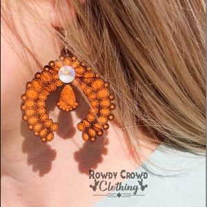 Leather Earrings Squash Blossom Tooled Western